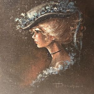 Original Oil  painting elegant lady with hat